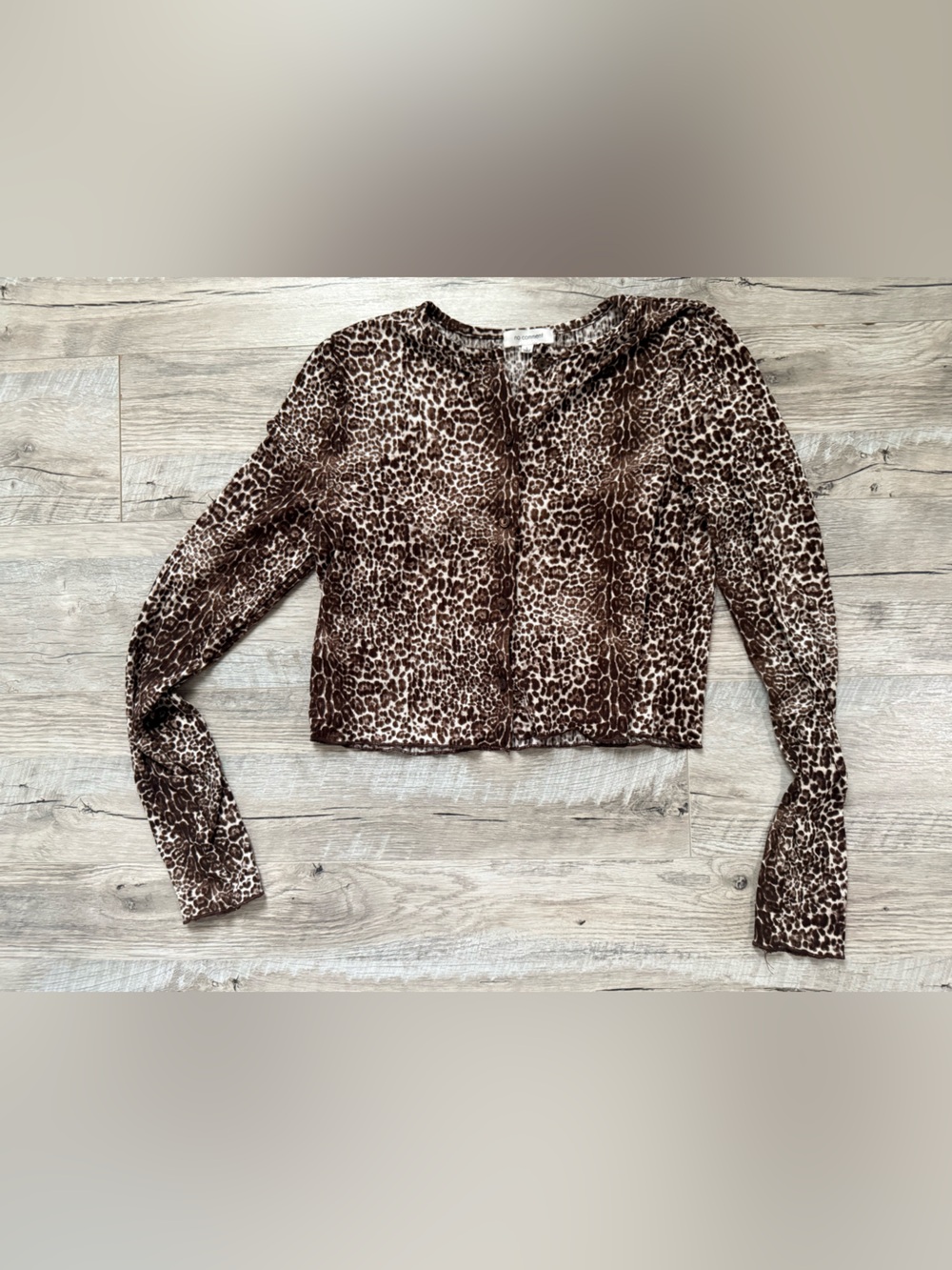 Leopard Print Long Sleeve Crop Cardigan - Brown